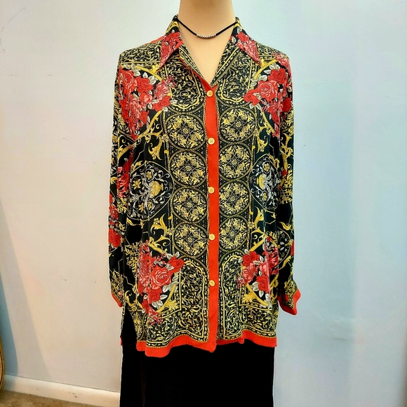 Cedars Long Sleeve Floral Silk Blouse, sz M - Picture 5 of 10
